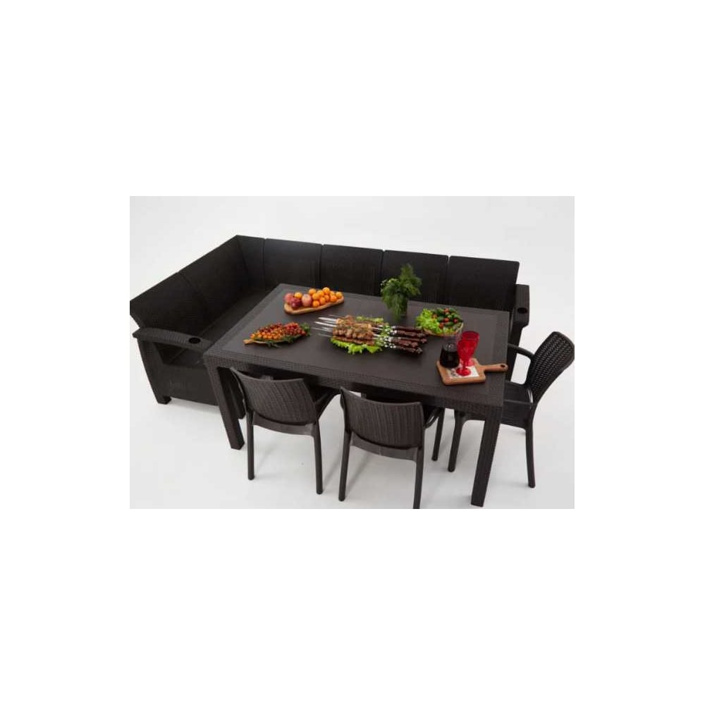 Изображение товара Комплект садовой мебели WORKY HomlyGreen 5+3 стула+обеденный стол 153×79 см, с комплектом черных подушек ARD260262