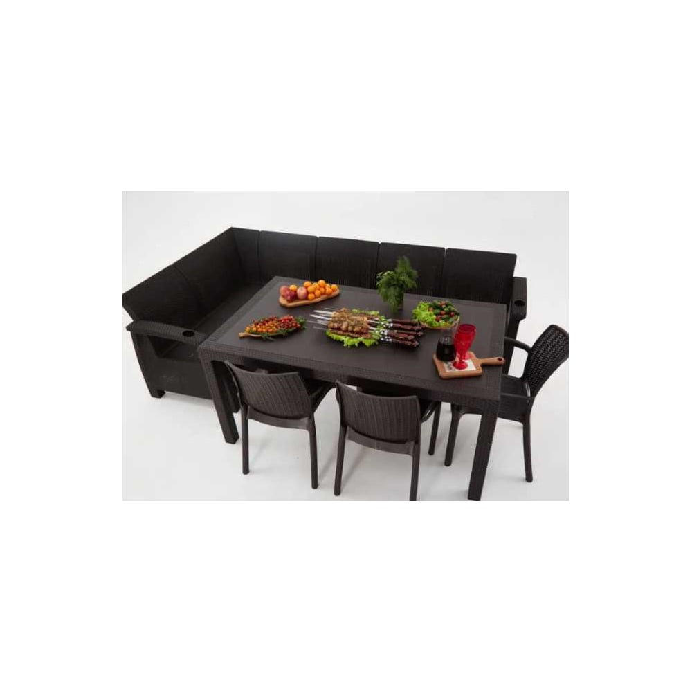 Изображение товара Комплект садовой мебели WORKY HomlyGreen 5+3 стула+обеденный стол 153×79 см, с комплектом темно-синих подушек ARD260261