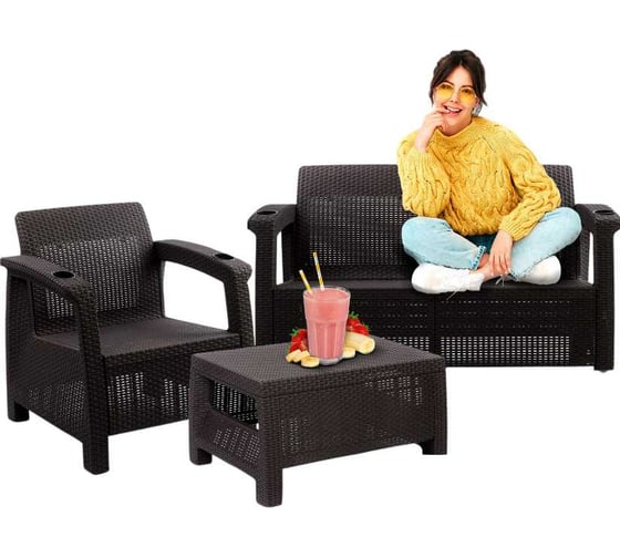 Изображение товара Комплект садовой мебели WORKY HomlyGreen Set 2+1+кофейный столик+подушки темно-синего цвета ARD259191