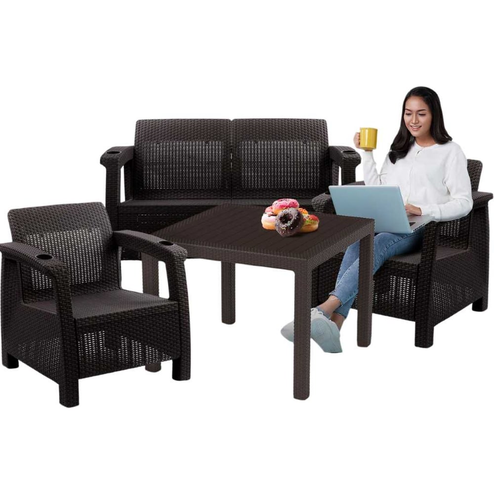 Изображение товара Комплект садовой мебели WORKY HomlyGreen Set 2+1+1+стол 94×94×74 см без подушек ARD258559