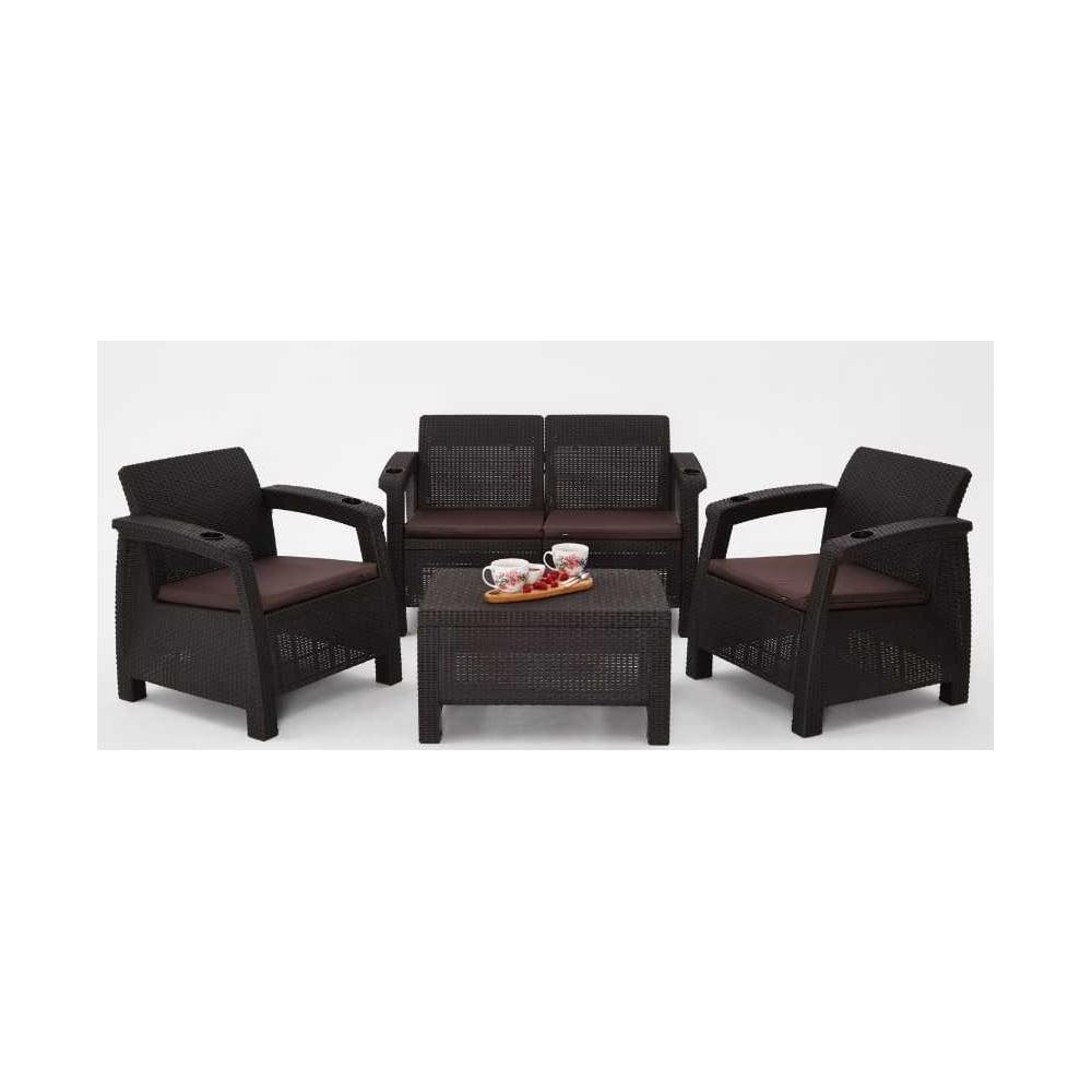 Изображение товара Комплект садовой мебели WORKY HomlyGreen Set 2+1+кофейный столик+подушки коричневого цвета ARD258548