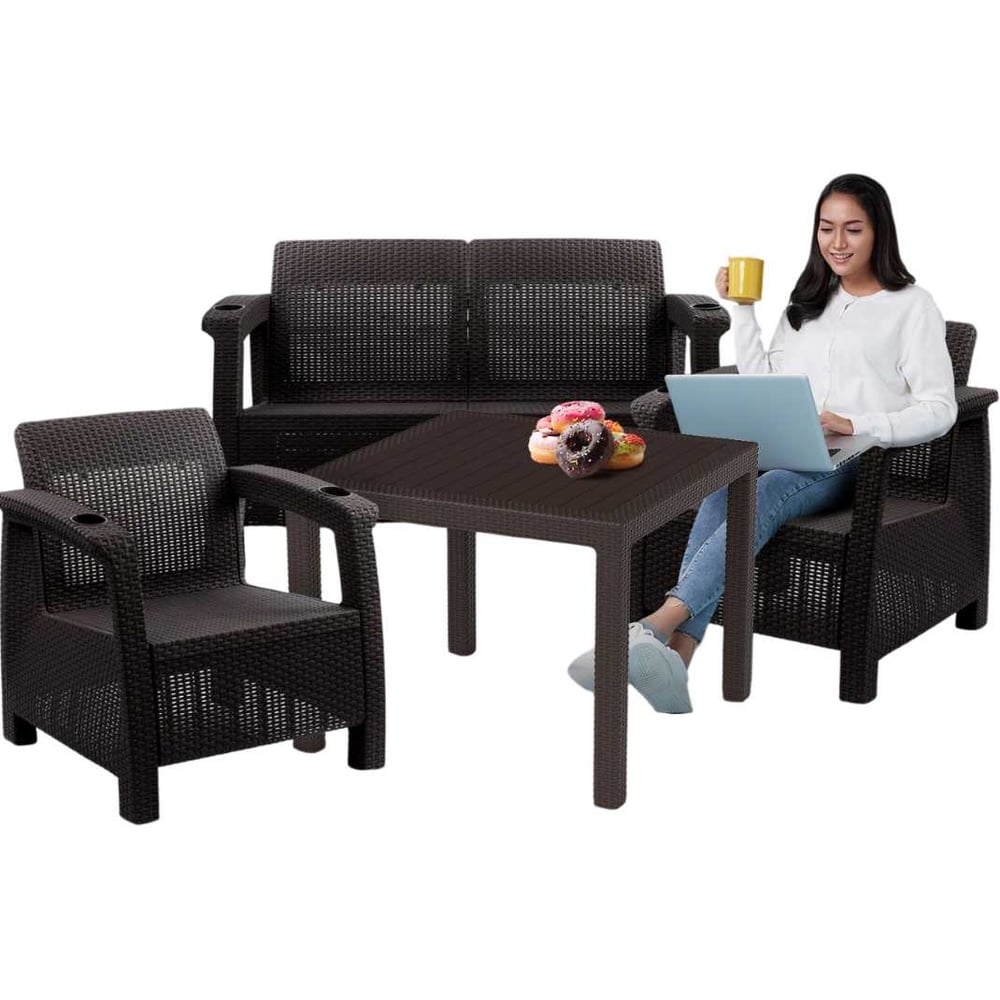 Изображение товара Комплект садовой мебели WORKY HomlyGreen Set 2+1+1+стол 94×94×74 см+подушки бордового цвета ARD259229