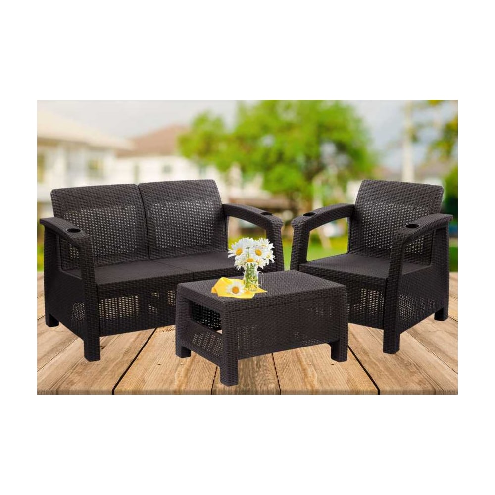 Изображение товара Комплект садовой мебели WORKY HomlyGreen Set 2+1+кофейный столик+подушки черного цвета ARD259211