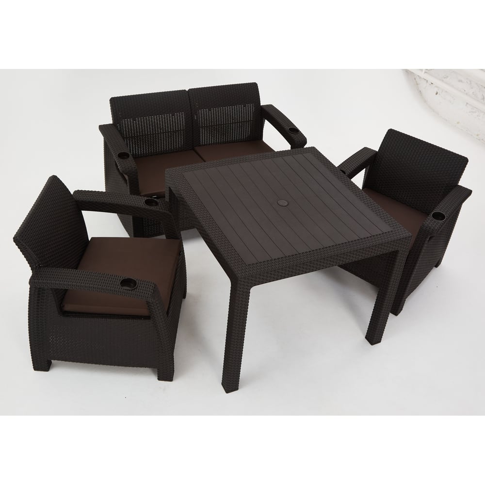 Изображение товара Комплект садовой мебели WORKY HomlyGreen Set 2+1+1+стол 94×94×74 см+подушки коричневого цвета ARD258560
