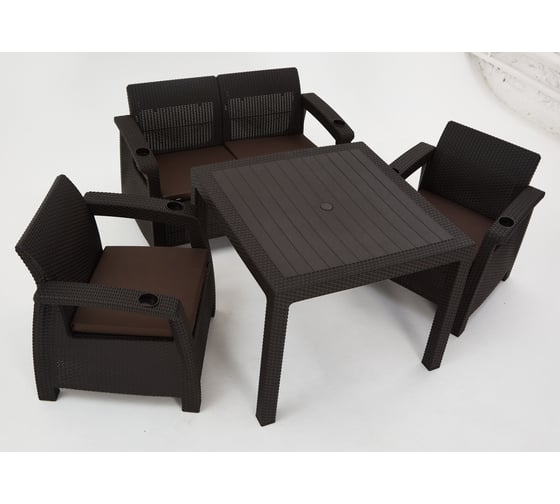 Изображение товара Комплект садовой мебели WORKY HomlyGreen Set 2+1+1+стол 94×94×74 см+подушки коричневого цвета ARD258560