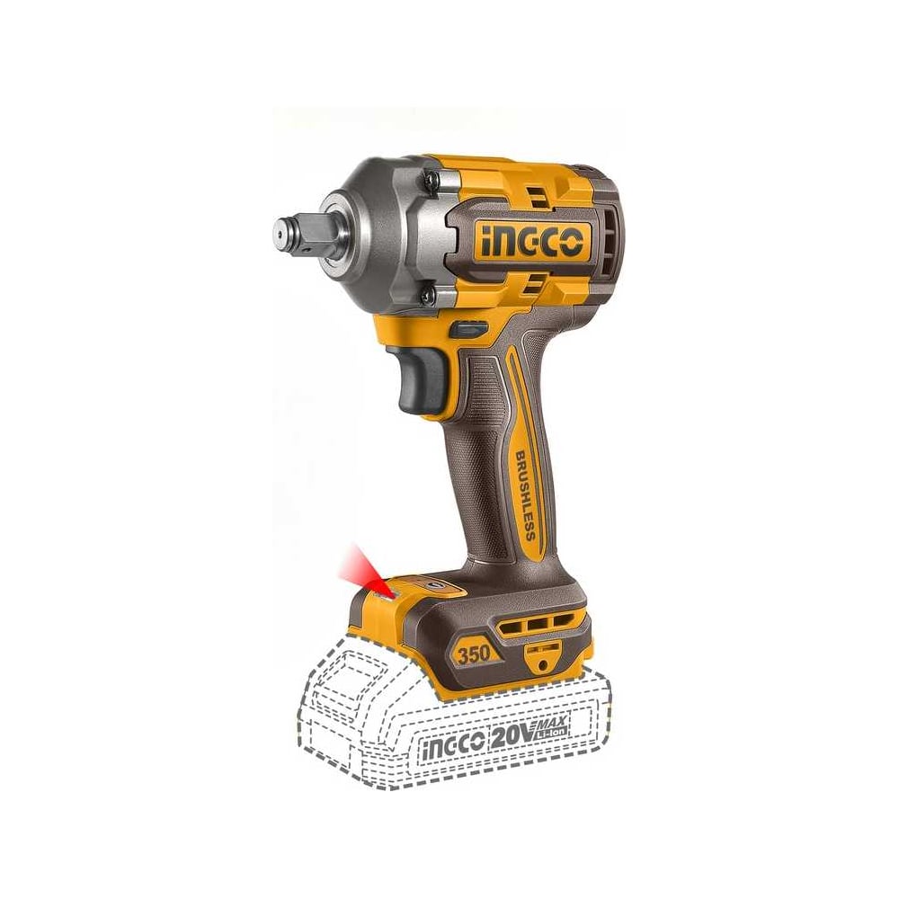 Изображение товара Аккумуляторный ударный гайковерт INGCO 350 Нм, 1/2, 20В б/щ INDUSTRIAL CIWLI20351