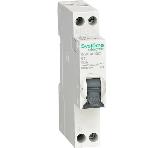 Изображение товара Автоматический выключатель дифференциального тока (АВДТ) Systeme Electric City9 1П+Н C10 4500A 30мА AC 18мм C9D33610