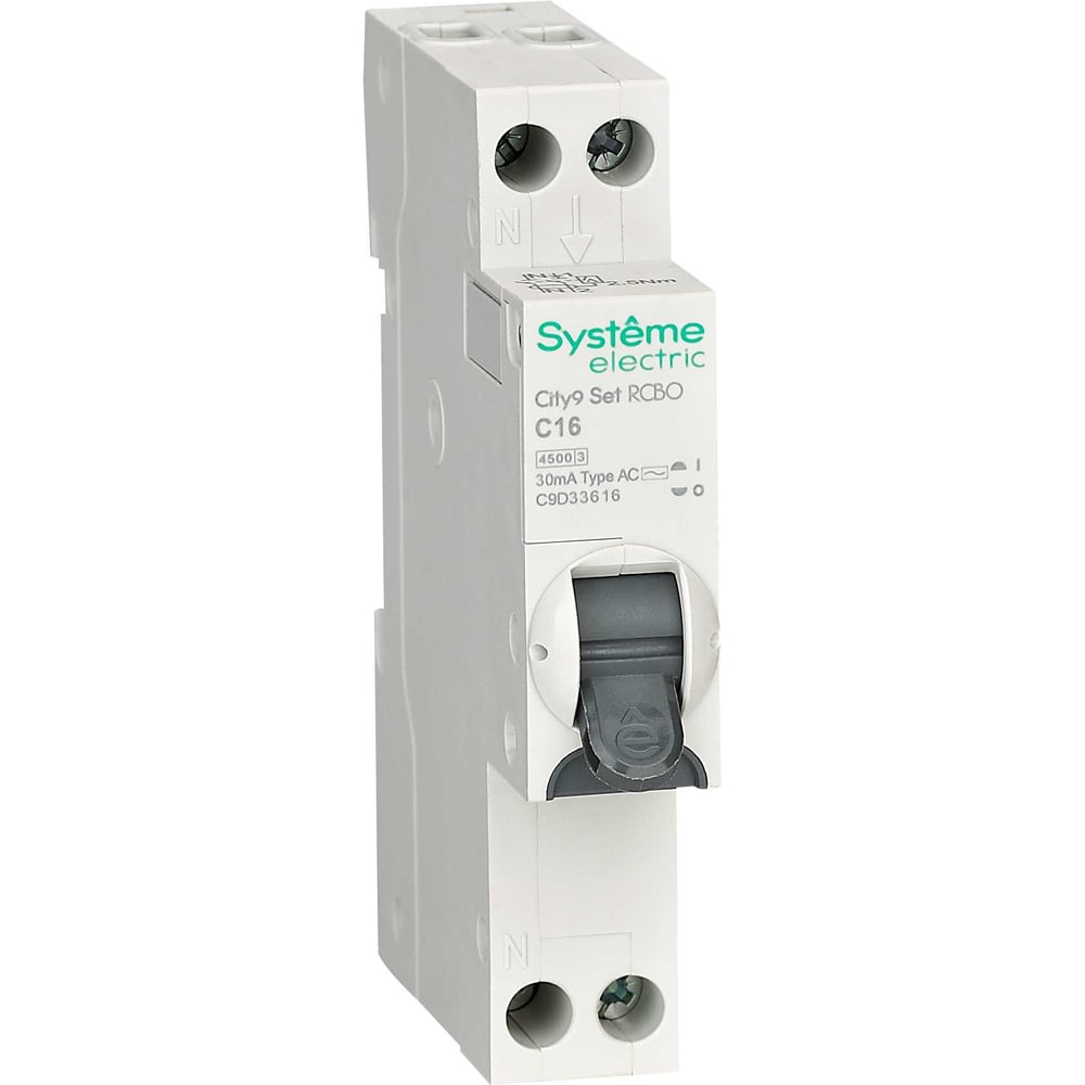 Автоматический выключатель дифференциального тока (АВДТ) Systeme Electric City9, 1 Р+N, хар-ка C, 16 А, 30 мА, 4.5 кА, тип AC, 18 мм C9D33616