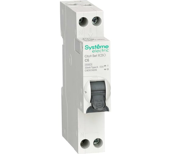 Изображение товара Автоматический выключатель дифференциального тока (АВДТ) Systeme Electric City9 1П+Н C6 4500A 30мА A 18мм C9D53606