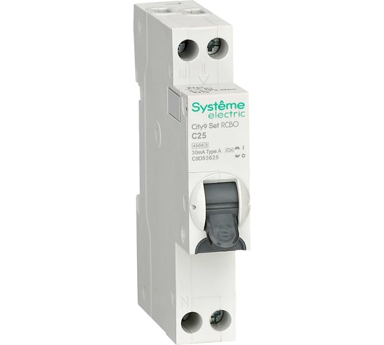 Изображение товара Автоматический выключатель дифференциального тока (АВДТ) Systeme Electric City9 1П+Н C25 4500A 30мА A 18мм C9D53625