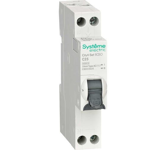 Изображение товара Автоматический выключатель дифференциального тока (АВДТ) Systeme Electric City9 1П+Н C25 4500A 30мА AC 18мм C9D33625