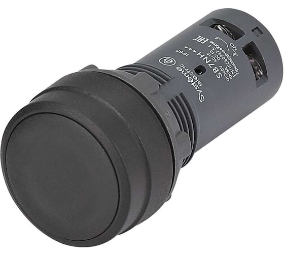 Изображение товара Кнопка моноблочная Systeme Electric SB7 22мм черная с фиксацией, пластик, 1НО, IP65 SB7NH21