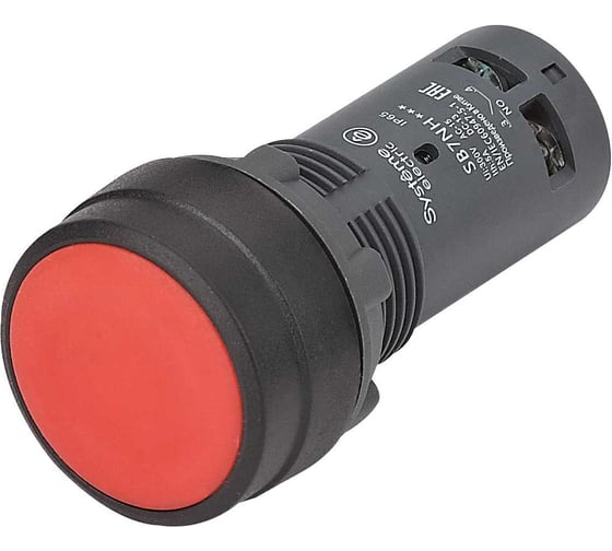 Изображение товара Кнопка моноблочная Systeme Electric SB7 22мм красная с фиксацией, пластик, 1НО+1НЗ, IP65 SB7NH45