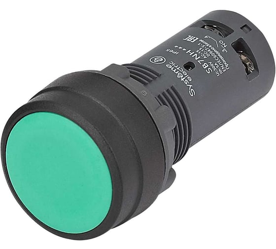 Изображение товара Кнопка моноблочная Systeme Electric SB7 22мм зеленая с фиксацией, пластик, 2НО, IP65 SB7NH33