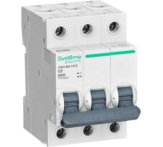 Изображение товара Автоматический выключатель Systeme Electric City9 Set C 2A 3P 6kA C9F36302
