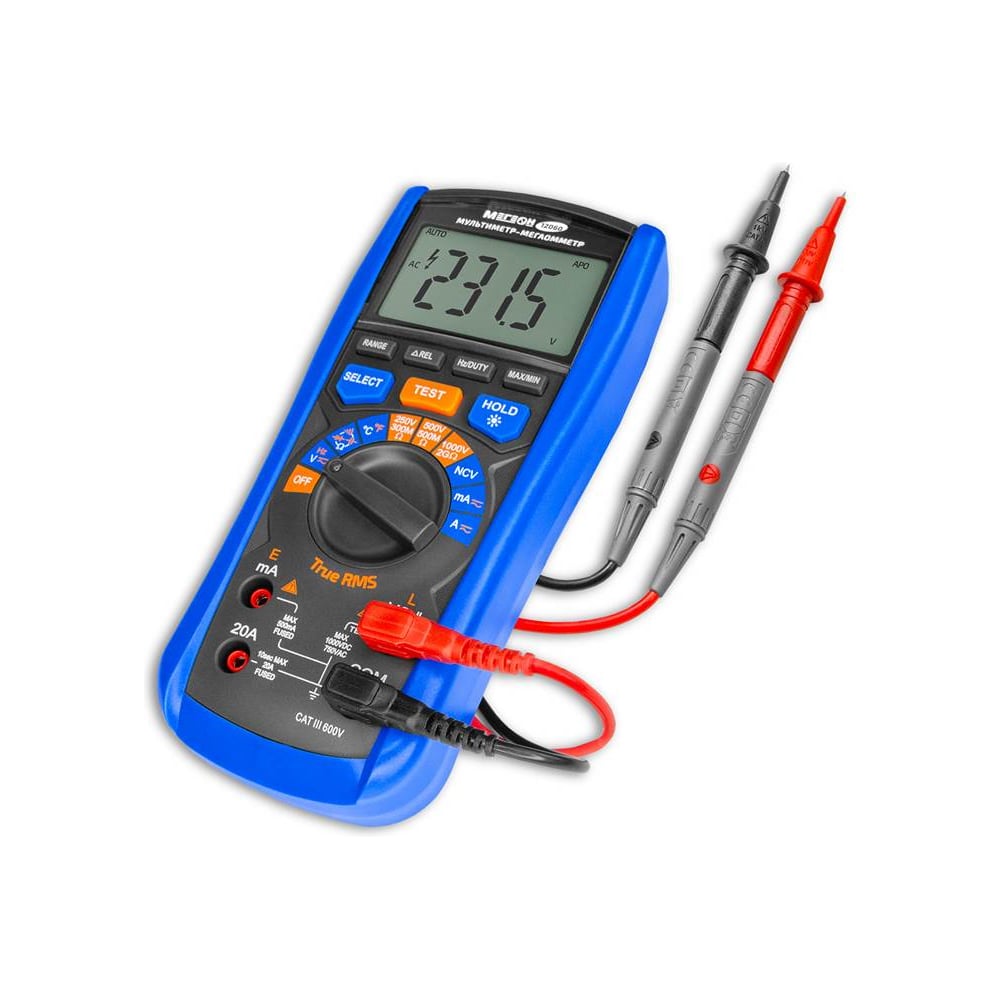 Изображение товара Мультиметр МЕГЕОН 12060 Мегаомметр с True RMS, диапазоны 0.6-1000 В/0.006-20 А Изображение товара Мультиметр МЕГЕОН 12060 Мегаомметр с True RMS, диапазоны 0.6-1000 В/0.006-20 А