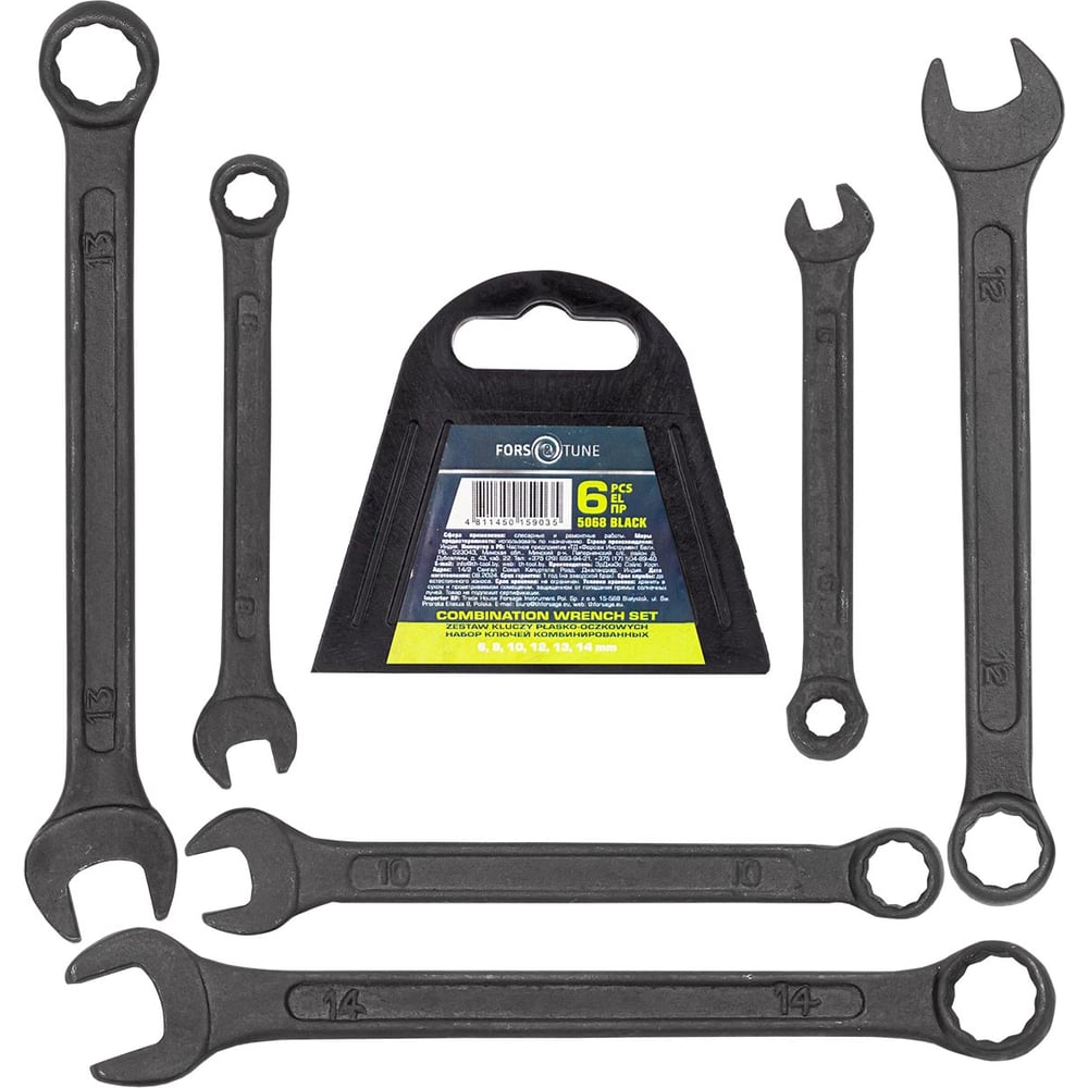 Изображение товара Ключи комбинированные FORS&TUNE, набор 6 пр (6, 8, 10, 12-14 мм) FORS&TUNE-5068 BLACK(65049)