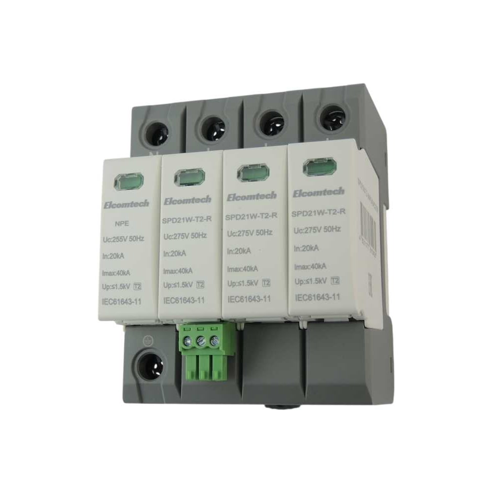 Изображение товара Устройство защиты импульсных перенапряжений ELCOMTECH T2 3+NPE 40kA 275V SPD21W-T2-3NPE40AC275R УТ-00039173