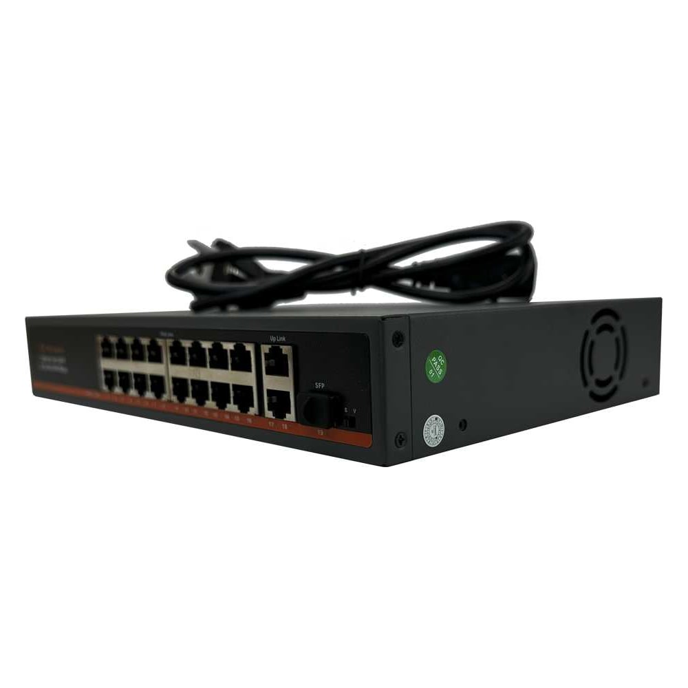 Изображение товара Коммутатор неуправляемый ТИТАНУМ TM-F1620GBL-C, 16 RJ45 10/100 Мбит/с PoE+2 1 Гбит/с+1 SFP (250 Вт), ЭТ-00000014