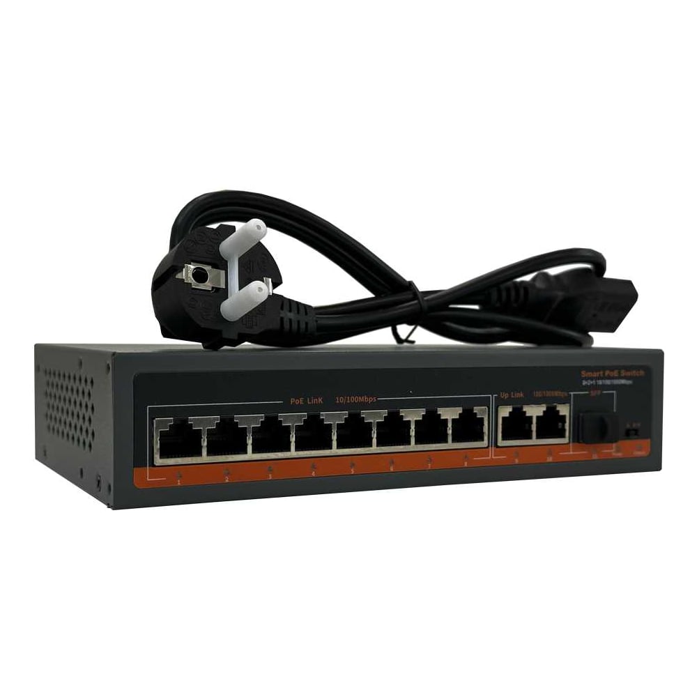 Коммутатор неуправляемый ТИТАНУМ TM-F0821GBL, 8 RJ45 10/100 Мбит/с PoE+2 1 Гбит/с+1 SFP (120 Вт), ЭТ-00000013