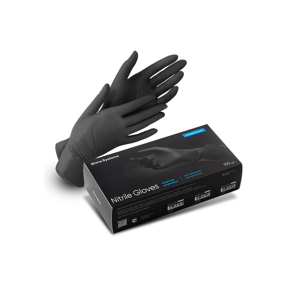 Изображение товара Перчатки защитные нитриловые неопудренные Shine systems Nitrile Gloves, размер M, черные, 100 шт (50 пар) SS414 Изображение товара Перчатки защитные нитриловые неопудренные Shine systems Nitrile Gloves, размер M, черные, 100 шт (50 пар) SS414