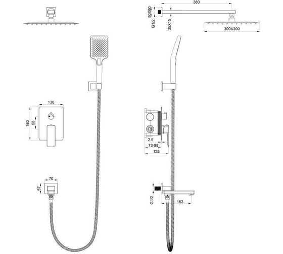 Изображение товара Душевой комплект с внутренней частью OLIVEEKA D, черный матовый OL-939003-MB