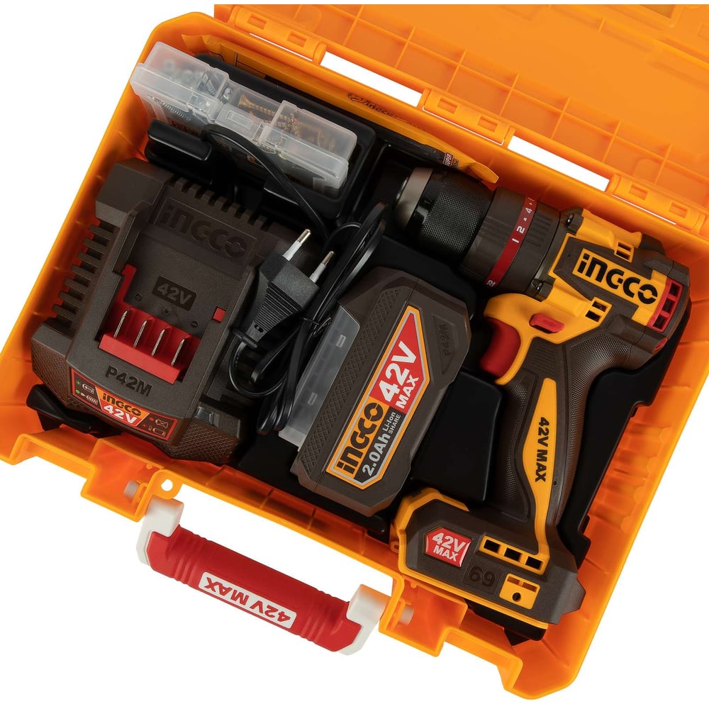 Изображение товара Ударная дрель-шуруповерт INGCO CIDLI426981 42В бесщеточная, 69 Нм