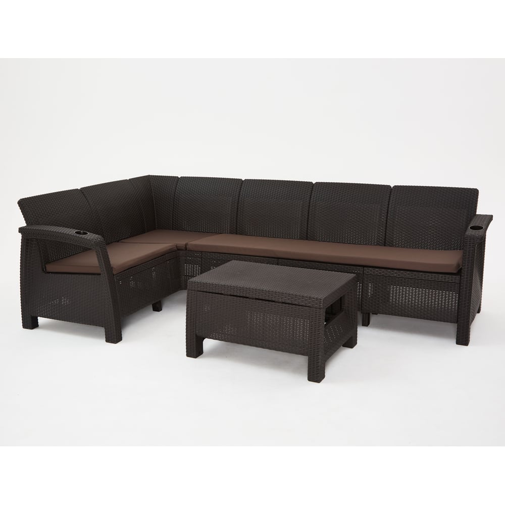 Изображение товара Мебельный комплект WORKY HomlyGreen ARD258569 для дачи: кофейный столик и диван коричневого цвета