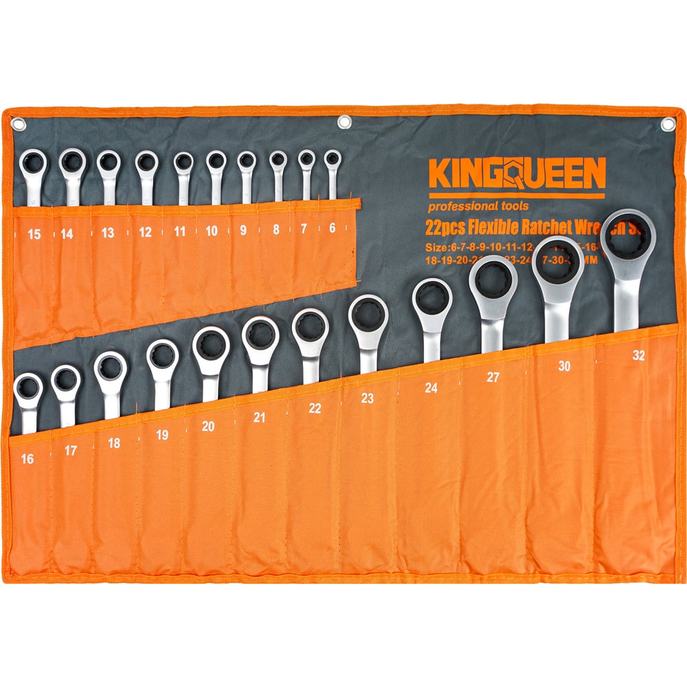 Набор комбинированных ключей с трещоткой KINGQUEEN 6-32 мм, 22шт O.M.Y-22pcs-P OMY-22pcs-P