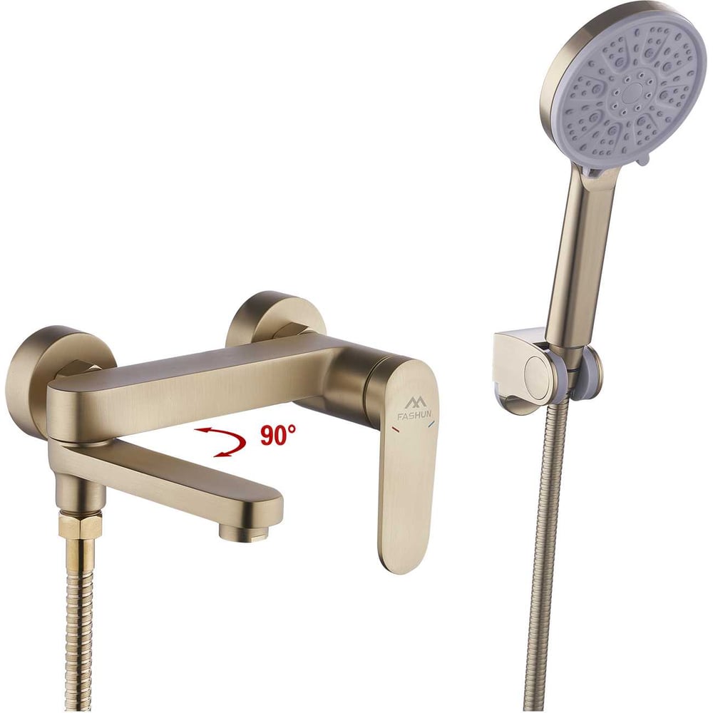 Изображение товара Смеситель ванно-душевой с душевым гарнитуром FASHUN бронза, латунь, A3291-21