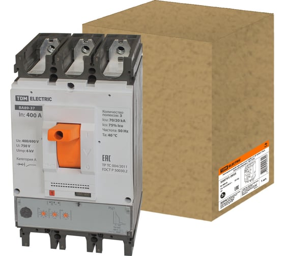 Изображение товара Автоматический выключатель TDM ELECTRIC ВА89-37 3Р 400А 70кА SQ0751-0055
