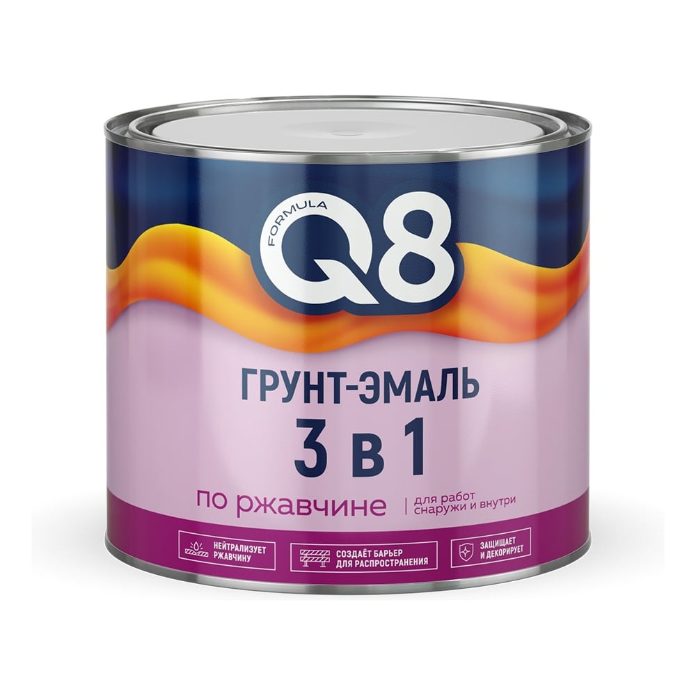 Грунт-эмаль по ржавчине  3 в 1 FORMULA Q8 полуматовая, 1,8 кг, красная 277226