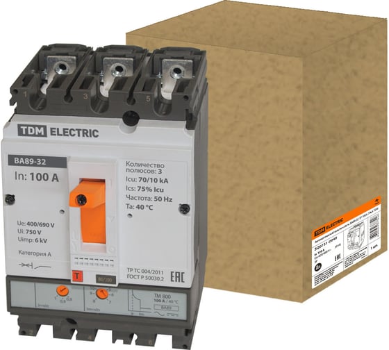 Изображение товара Автоматический выключатель TDM ELECTRIC ВА89-32 3Р 100А 70кА SQ0751-0048