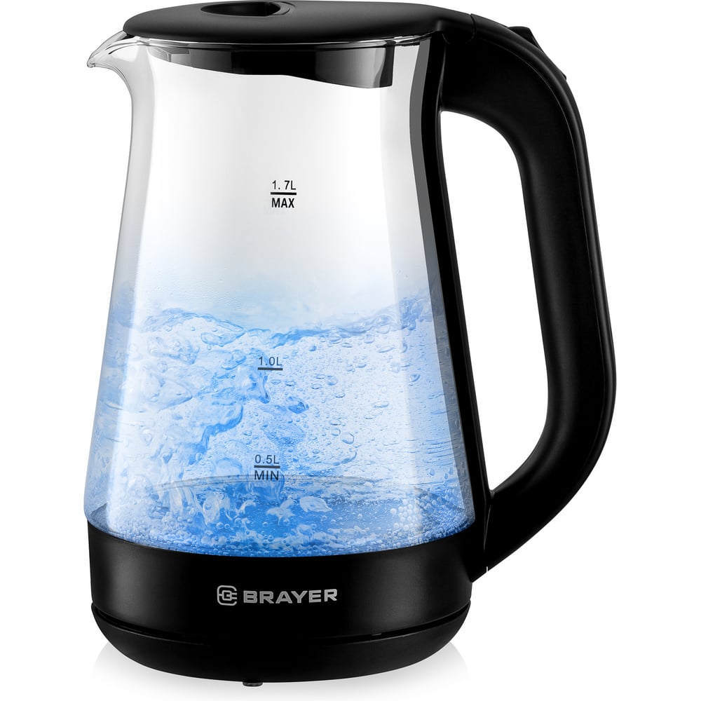 Изображение товара Чайник электрический BRAYER 6112BR-BK 2200 Вт, 1,7 л, стеклян.корп, автоотключ BR6112BK