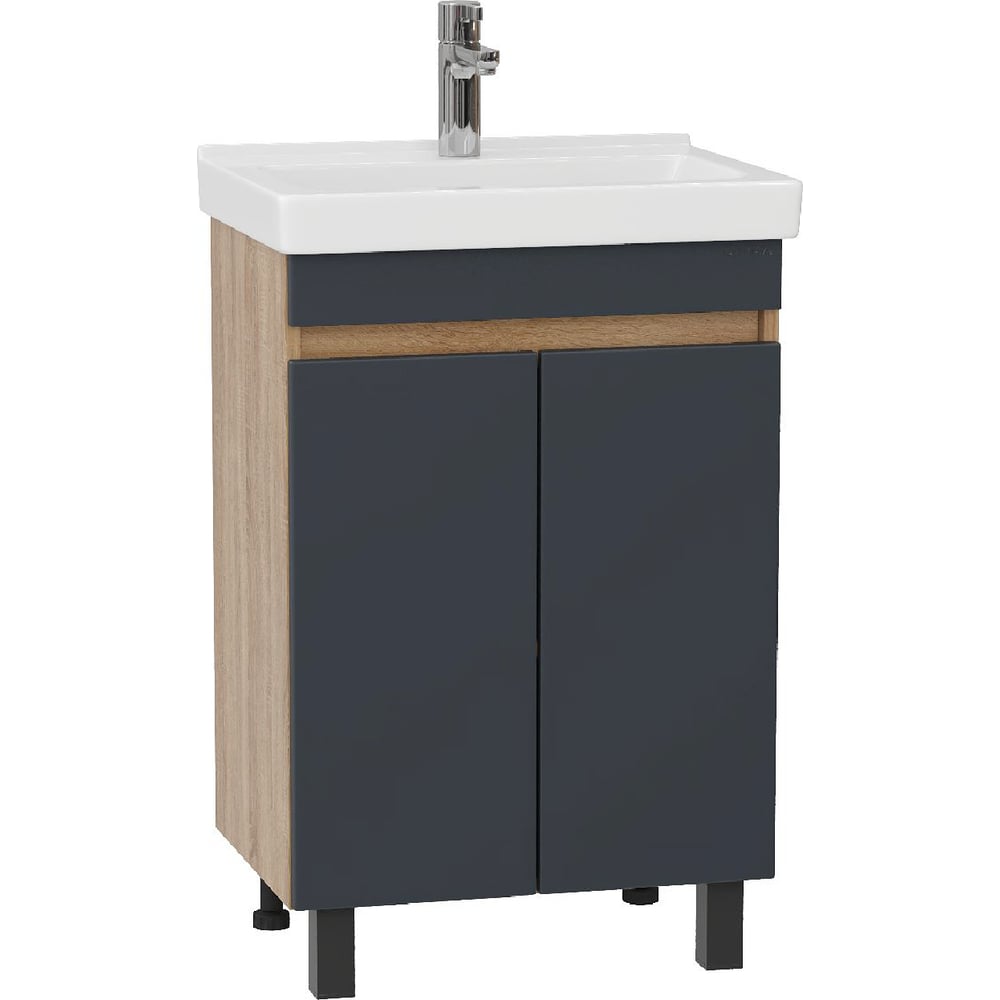 Изображение товара Тумба с раковиной Onika Милтон Квадро 55 напольная, серая/дуб сонома (ум.Визит 55) 105563