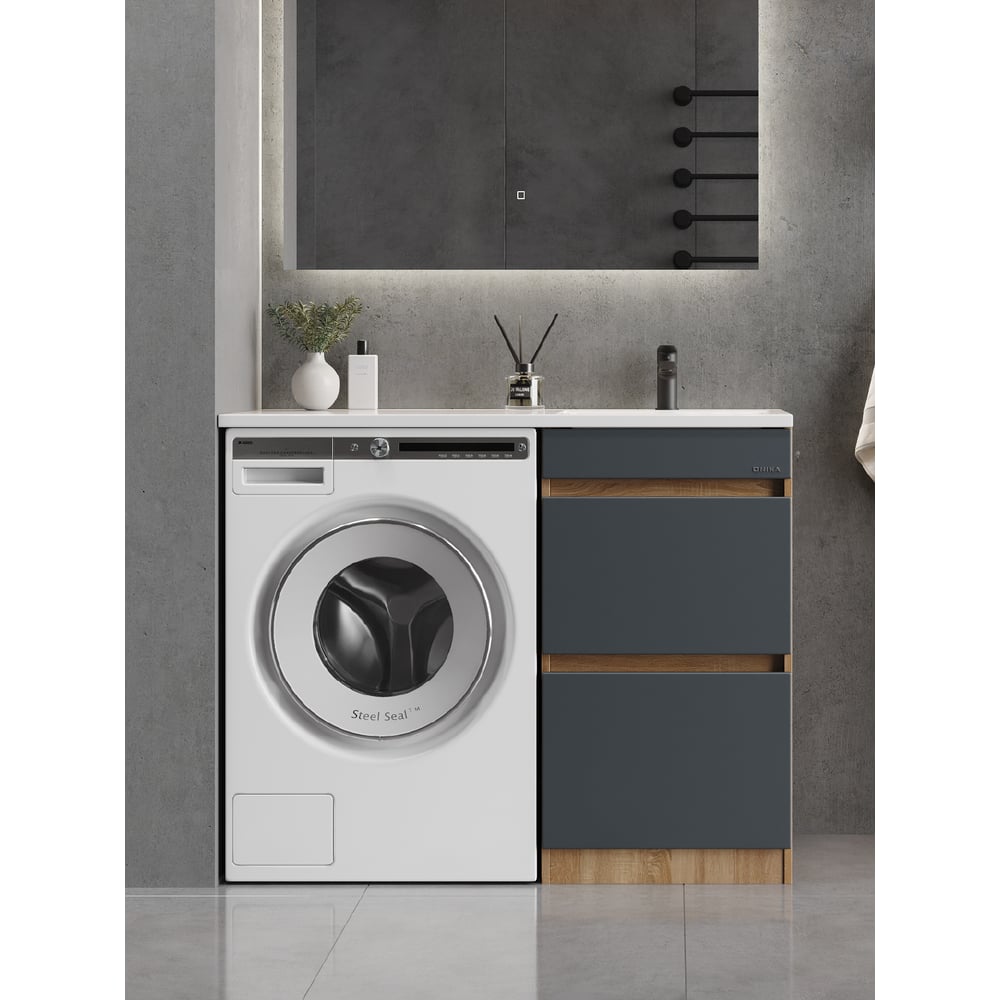 Изображение товара Тумба с раковиной Onika Милтон 48 под стиральную машину, графит/серый дуб сонома