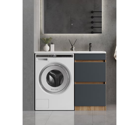 Изображение товара Тумба с раковиной Onika Милтон 48 напольная под стиральную машину, серая/дуб сонома (ум.Марсал 110) 104804