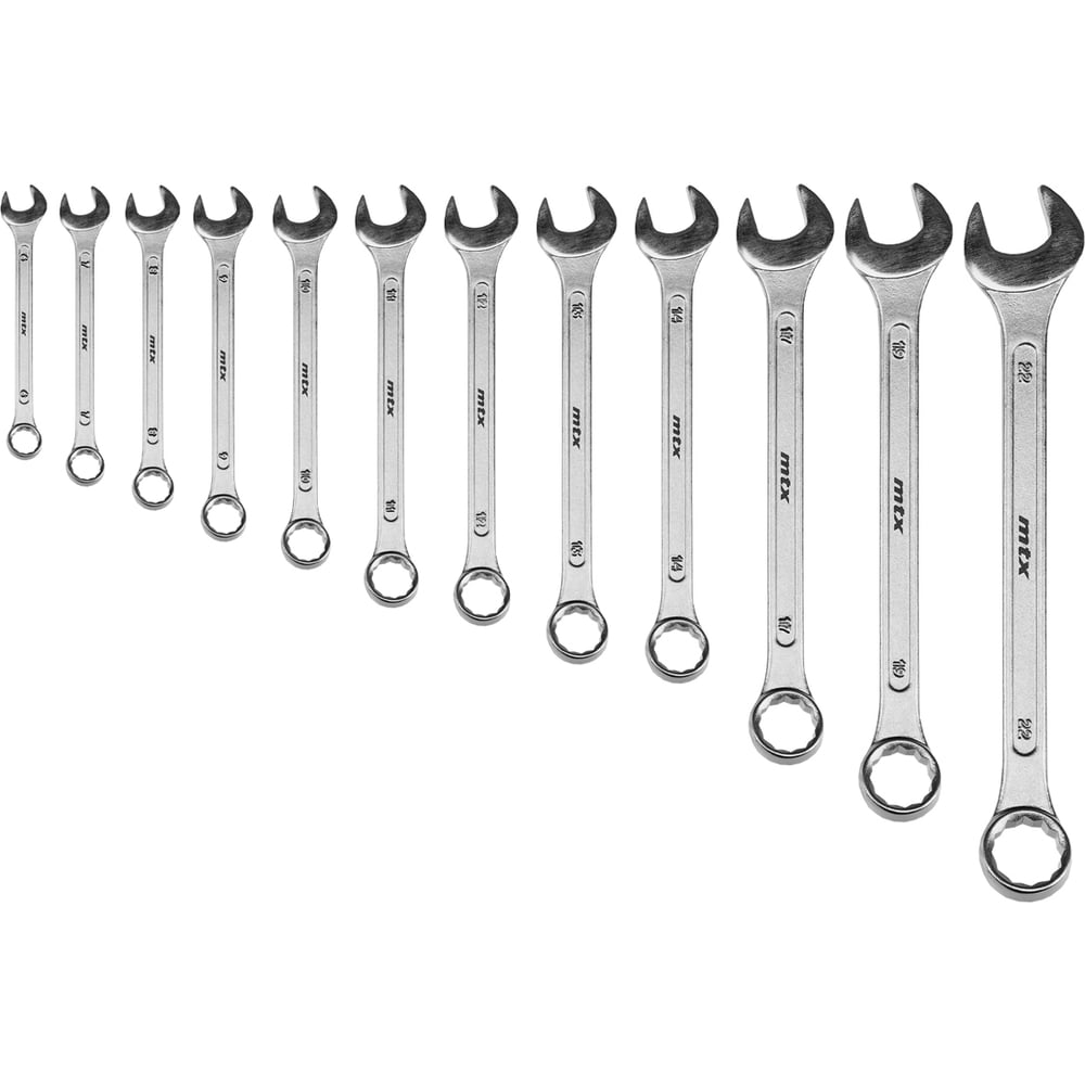 Изображение товара Набор ключей комбинированных MTX 6-22 мм, 12 шт., кованые, матовый хром 15411