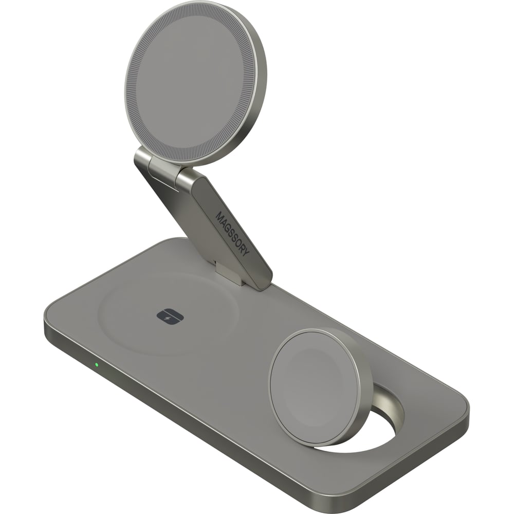 Изображение товара Складное беспроводное зарядное устройство MAGSSORY 3 в 1 Yoga для Samsung, с магнитами, с поддержкой Qi2, titanium WCH017t