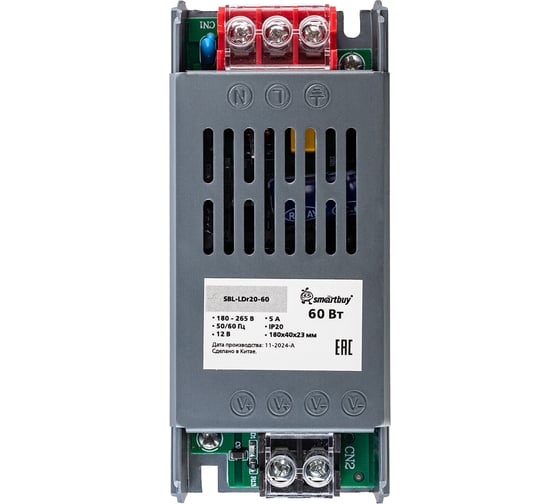 Изображение товара Драйвер PRO SMARTBUY IP20-60Вт для LED ленты 12В 5А() SBL-LDr20-60