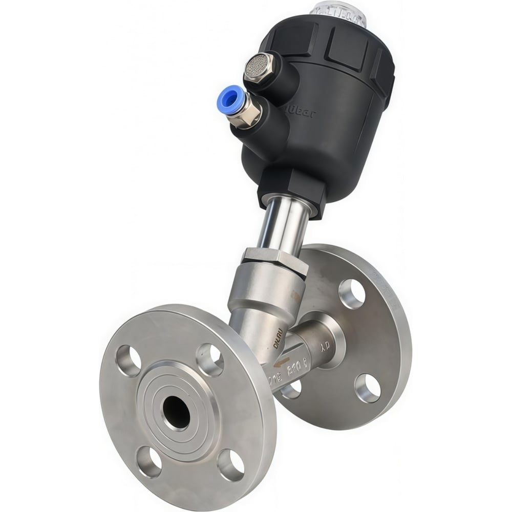 Изображение товара Клапан отсечной пневматический DN.ru 316P-PF Ду15 Ру25, фланцевый, Y-образный, привод пластик D490-00080