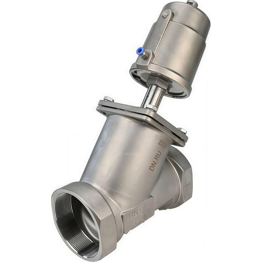 Изображение товара Клапан отсечной пневматический DN.ru 316-304-PT Ду40 Ру25, резьбовой, Y-образный, привод нержавеющая сталь D490-00077