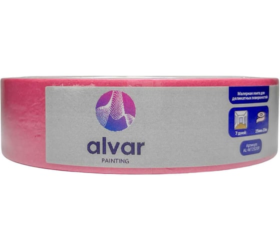 Изображение товара Малярная лента для деликатных поверхностей Alvar 25мм, 50м, розовая AL-MT2550P