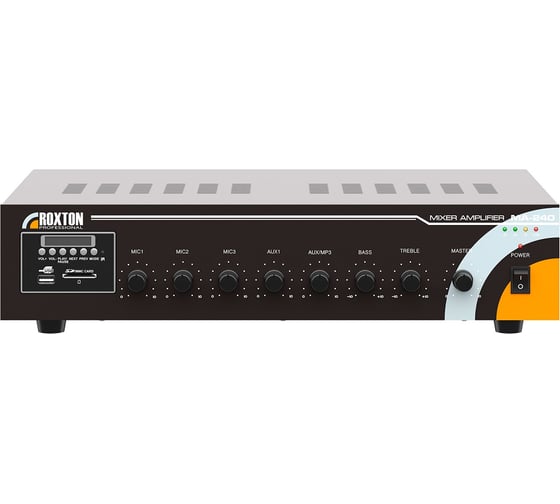 Изображение товара Усилитель-микшер Roxton MA-240 240 Вт, 100/70В и 8 Ом, MP3/USB/SD и FM-тюнер, 3 микр/2 линейных входа, линейный выход, 220В 00-00013567