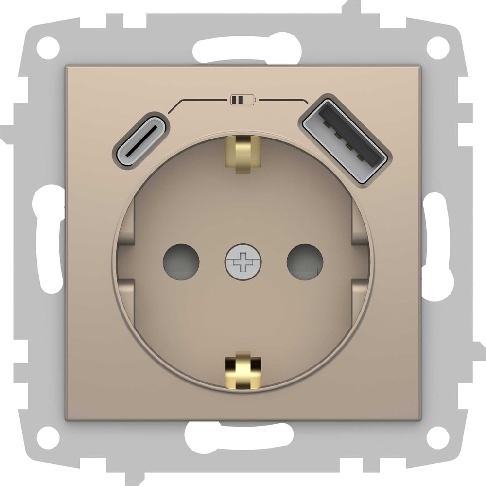 Изображение товара Розетка Type C+USB ELBI Zena Vega антрацит, с заземлением, зарядка, 5V, 2400 mA 609-014000-334