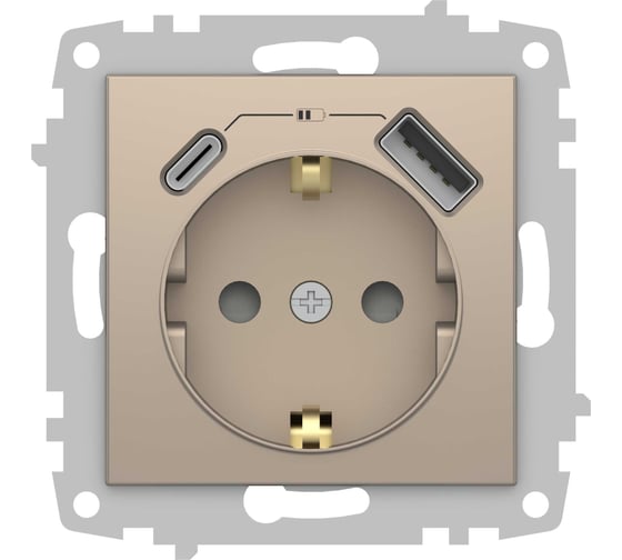 Изображение товара Розетка Type C+USB ELBI Zena Vega антрацит, с заземлением, зарядка, 5V, 2400 mA 609-014000-334