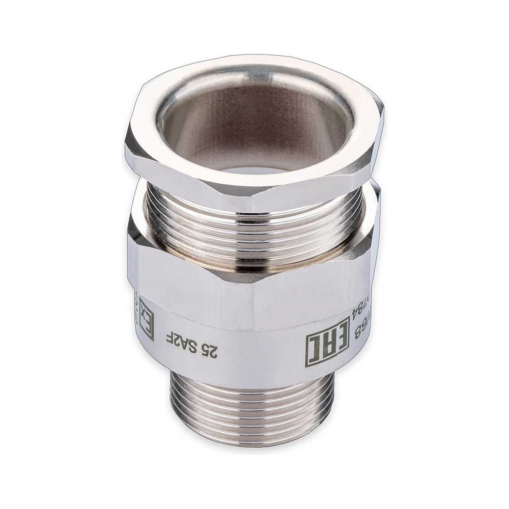 Изображение товара Кабельный ввод взрывозащищенный SURYAKOTI CAST 25 SA2F2M для небронированного кабеля диаметром 11-20 мм, с одиночным уплотнением, ввод.резьба M25x1.5, никелированная латунь, -60C-+125C, SN0101900