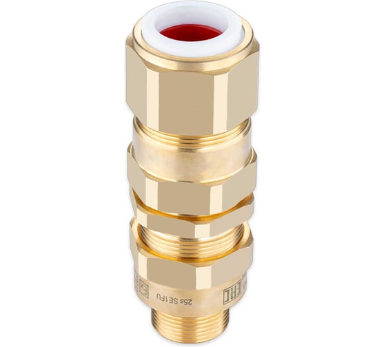 Изображение товара Кабельный ввод взрывозащищенный SURYAKOTI CAST 25S SE1FU1M для бронированного кабеля диаметром 11-15 / 14-22 мм, с двойным уплотнением, ввод.резьба M25x1.5, латунь, -60C-+125C, IP66 SN0200400