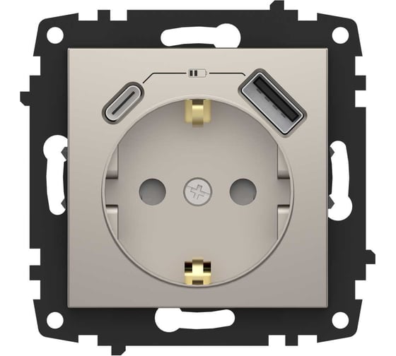 Изображение товара Розетка Type C+USB ELBI Zena Vega титан, с заземлением, зарядка, 5V, 2400 mA 609-011400-334