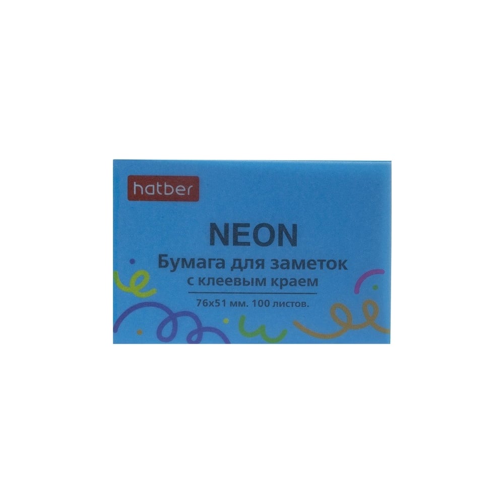 Изображение товара Бумага для заметок Hatber NEON 76x51 100л с клеевым краем неоновый голубой